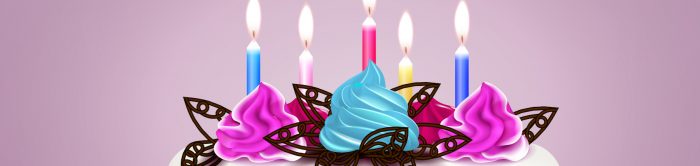 Birthday cake with candles chocolate and whipped cream realistic vector illustration